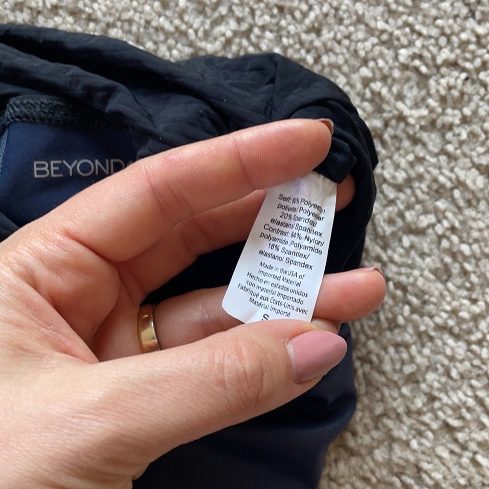 SOLD Beyond the Bump Coated Maternity Leggings fold over panel small blue - Picture 4 of 5